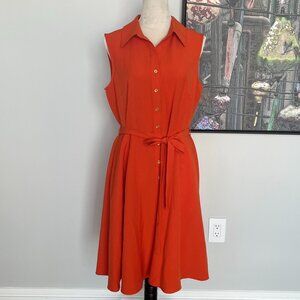 Sharagano Orange Sleeveless Shirt Dress 12